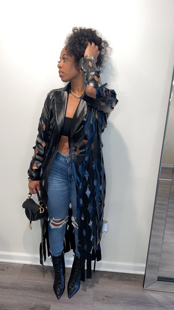 Leather cut-out trench
