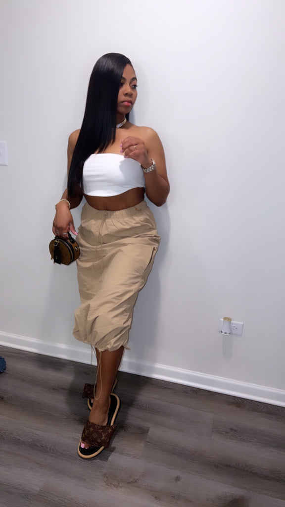 Khaki cargo maxi skirt